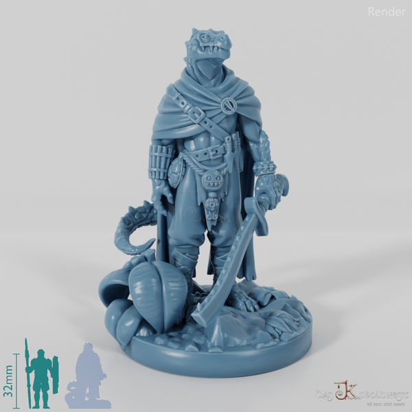 Koa, lizardfolk battle master with sword (pose 1)