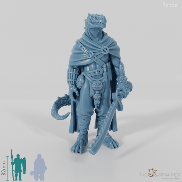 Koa, lizardfolk battle master with sword (pose 1)