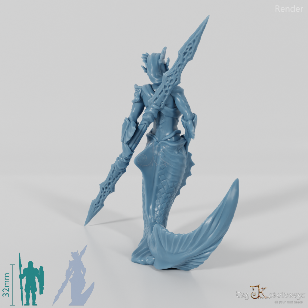 Merfolk with bladed weapon