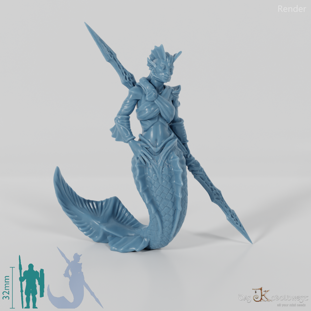 Merfolk with bladed weapon