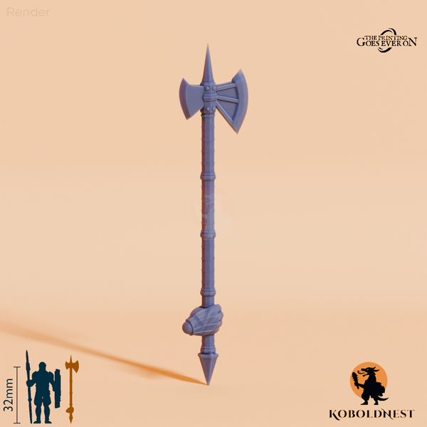 Minenzwerg-Hellebarde A, hinten gegriffen mit Hand