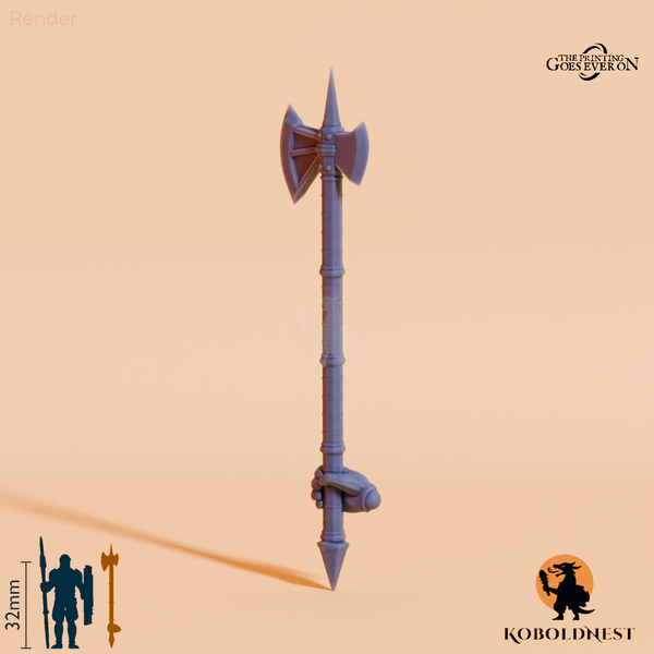 Minenzwerg-Hellebarde A, hinten gegriffen mit Hand