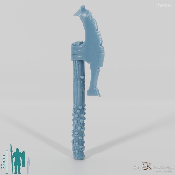 Chunky one-handed ax with a jagged blade