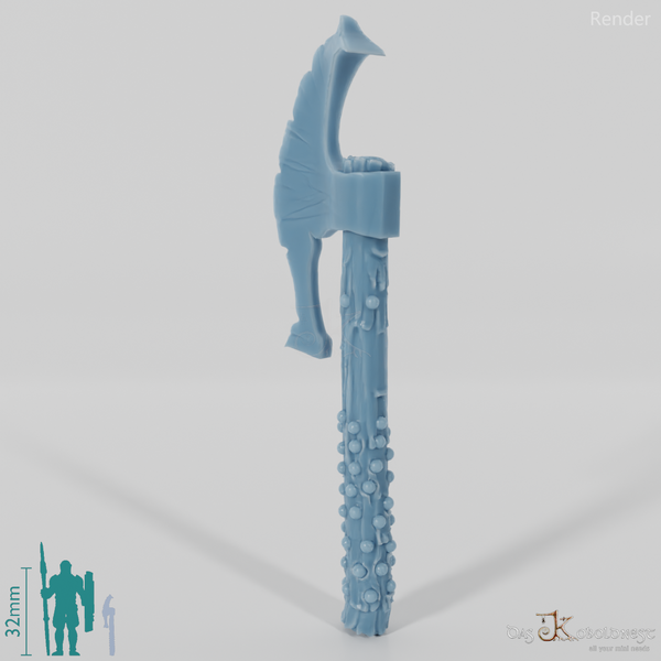 Chunky one-handed ax with a jagged blade