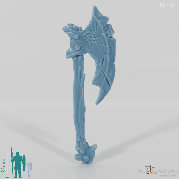 Chunky one-handed ax with a jagged blade