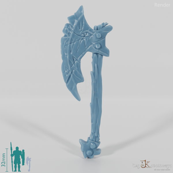 Chunky one-handed ax with a jagged blade