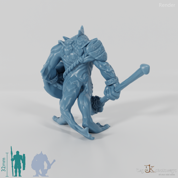 Fischvolk-Krieger mit Speer und Schild