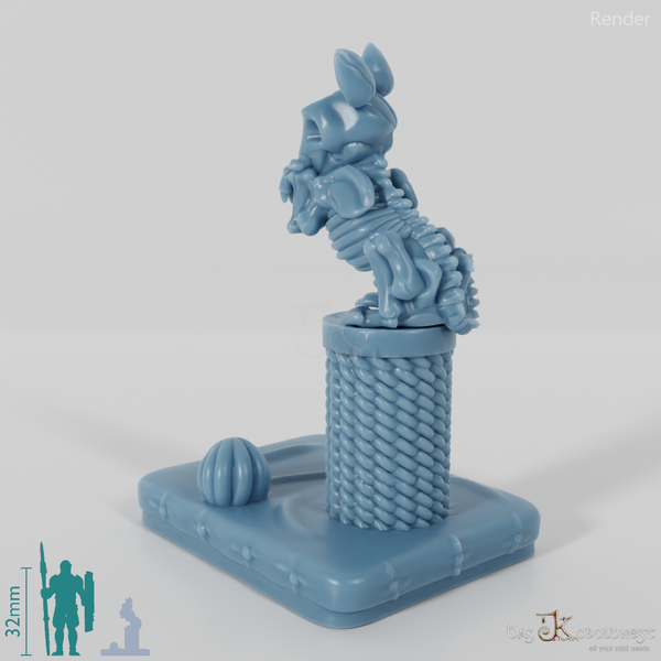 Skeleton cat with scratching post 01