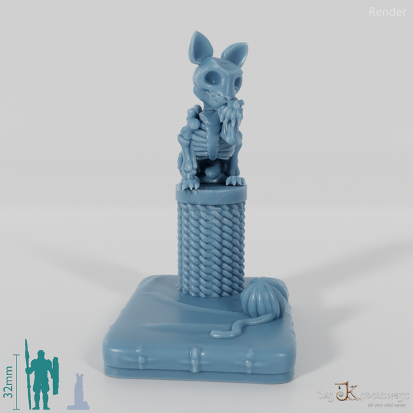 Skeleton cat with scratching post 01