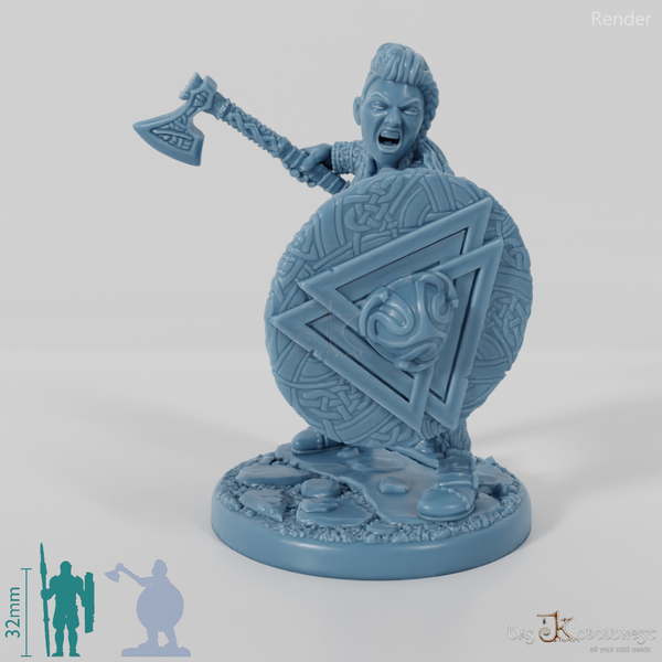 Nordic shieldmaiden with ax and shield