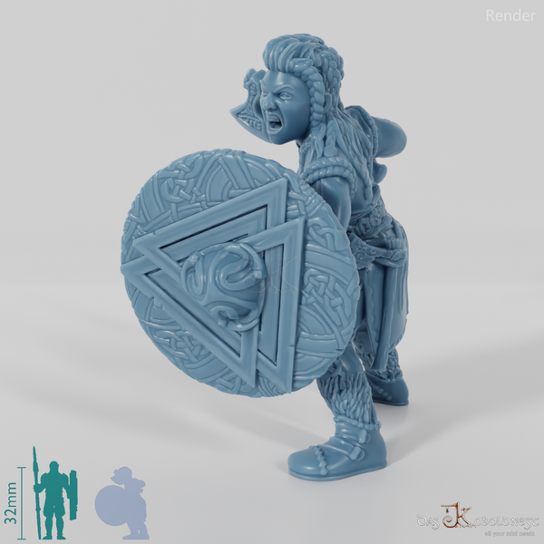 Nordic shieldmaiden with ax and shield