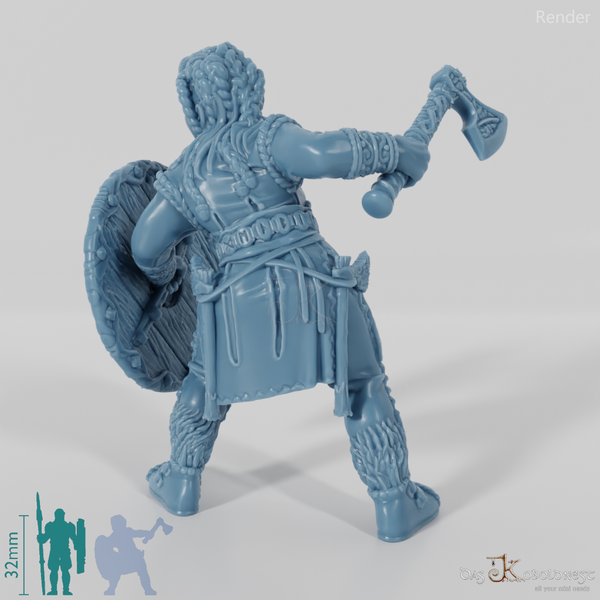 Nordic shieldmaiden with ax and shield