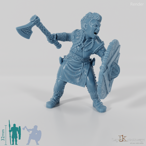 Nordic shieldmaiden with ax and shield