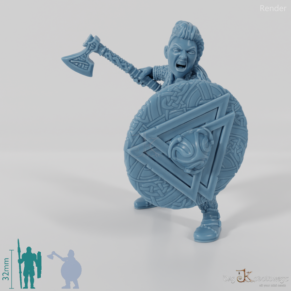 Nordic shieldmaiden with ax and shield