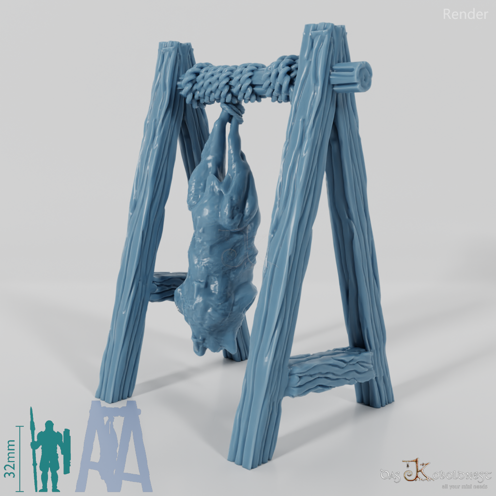 Animal processing - wooden frame with goat