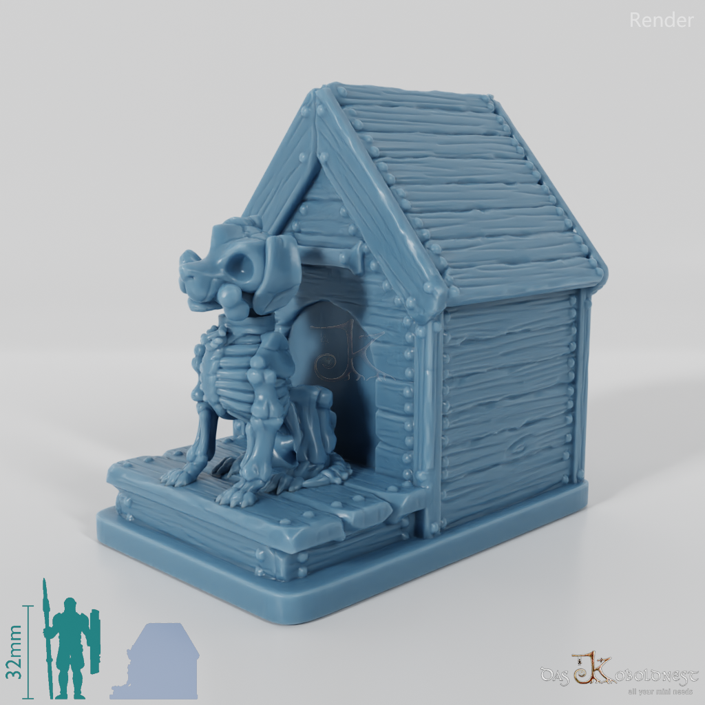 Skeleton dog with doghouse 01