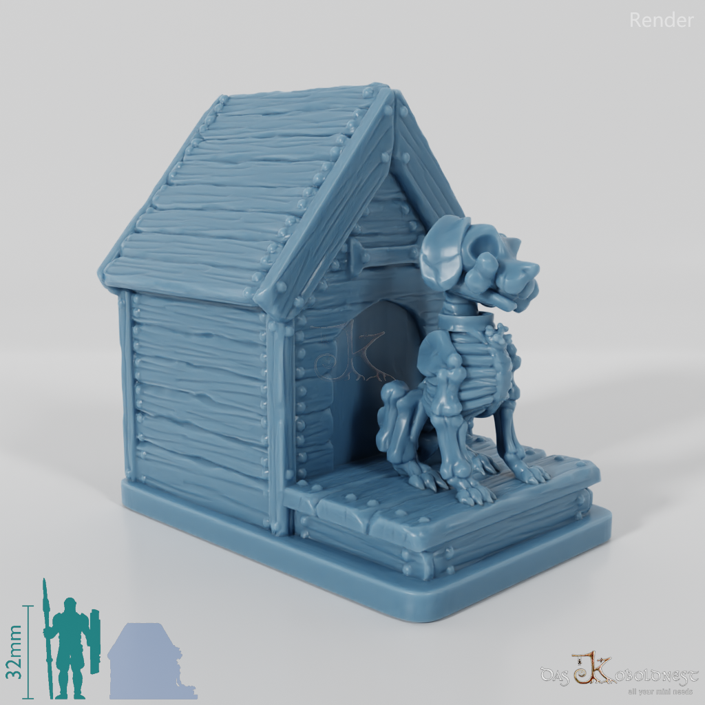 Skeleton dog with doghouse 01