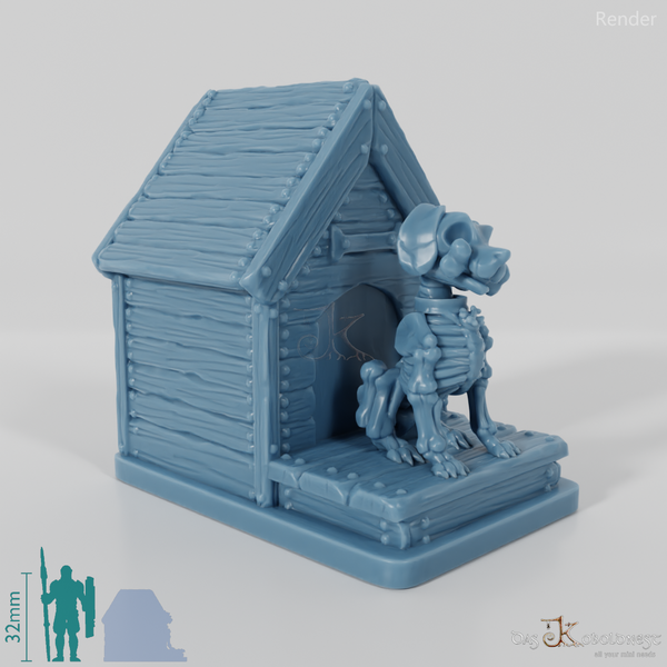 Skeleton dog with doghouse 01