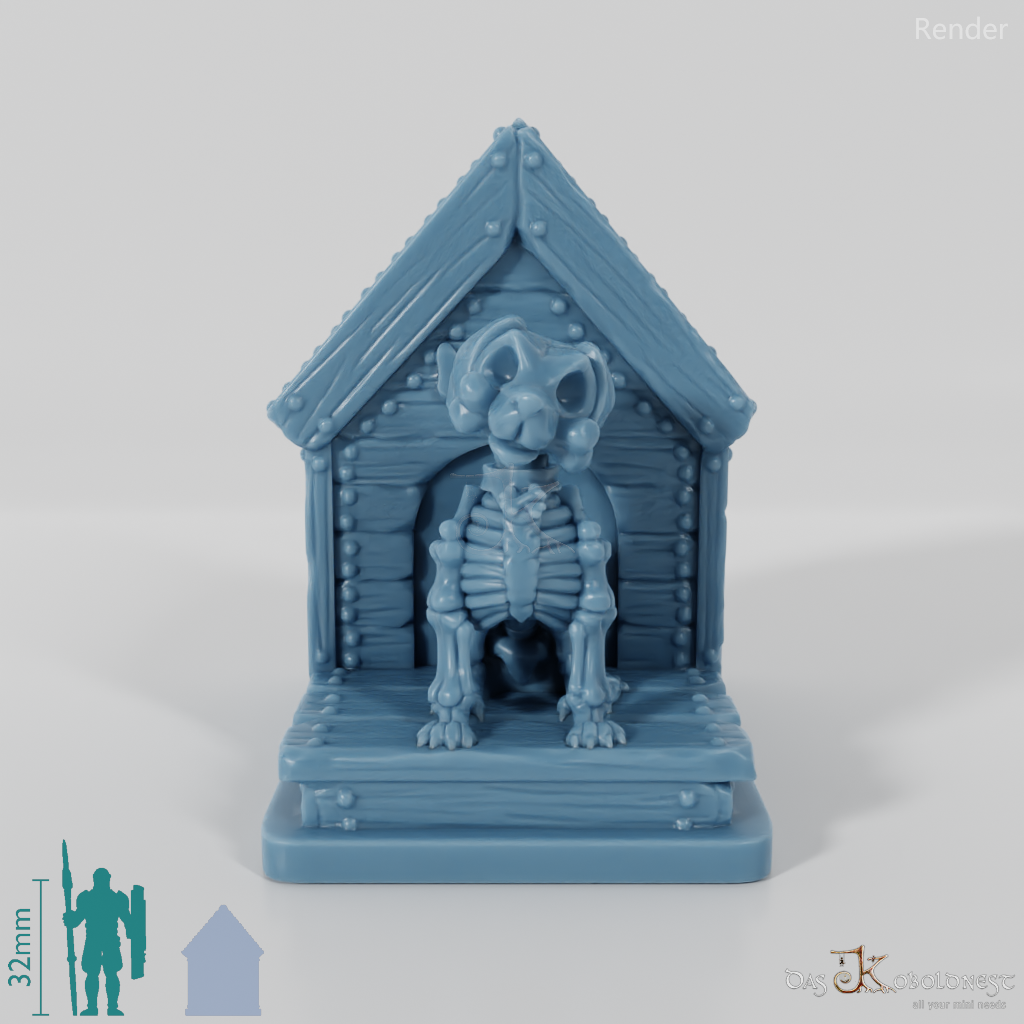 Skeleton dog with doghouse 01