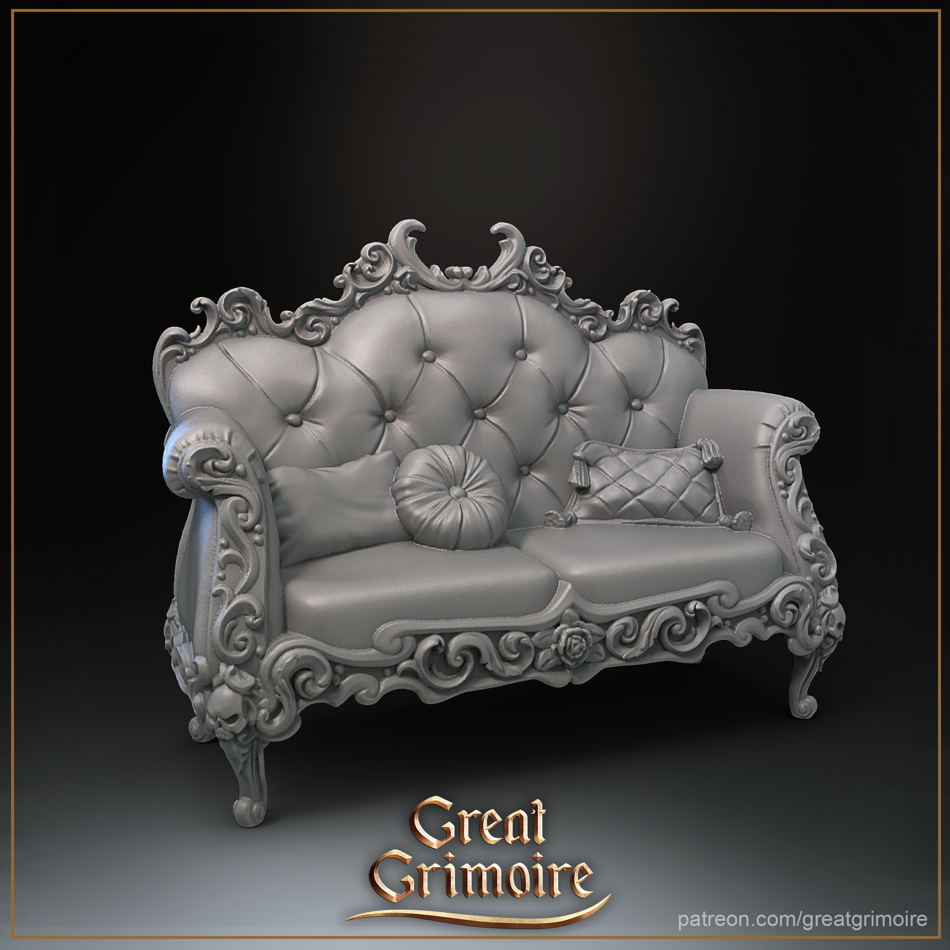 Richly decorated sofa