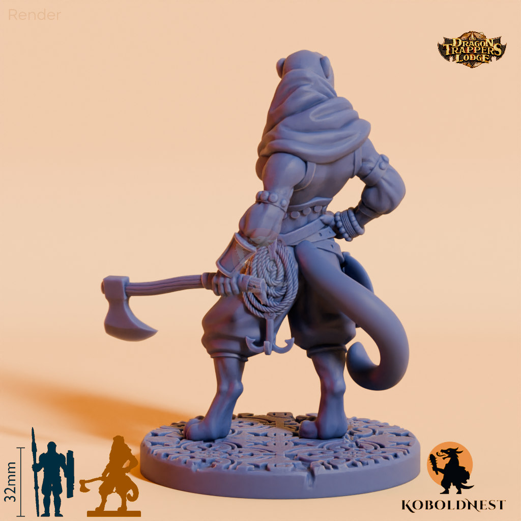 Well, catfolk adventurer with an axe