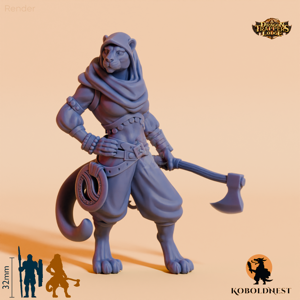 Well, catfolk adventurer with an axe