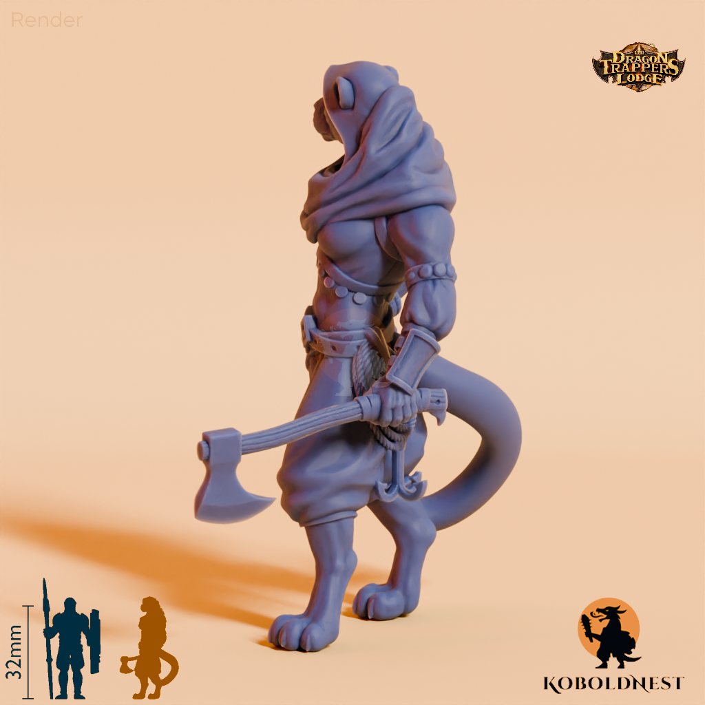 Well, catfolk adventurer with an axe