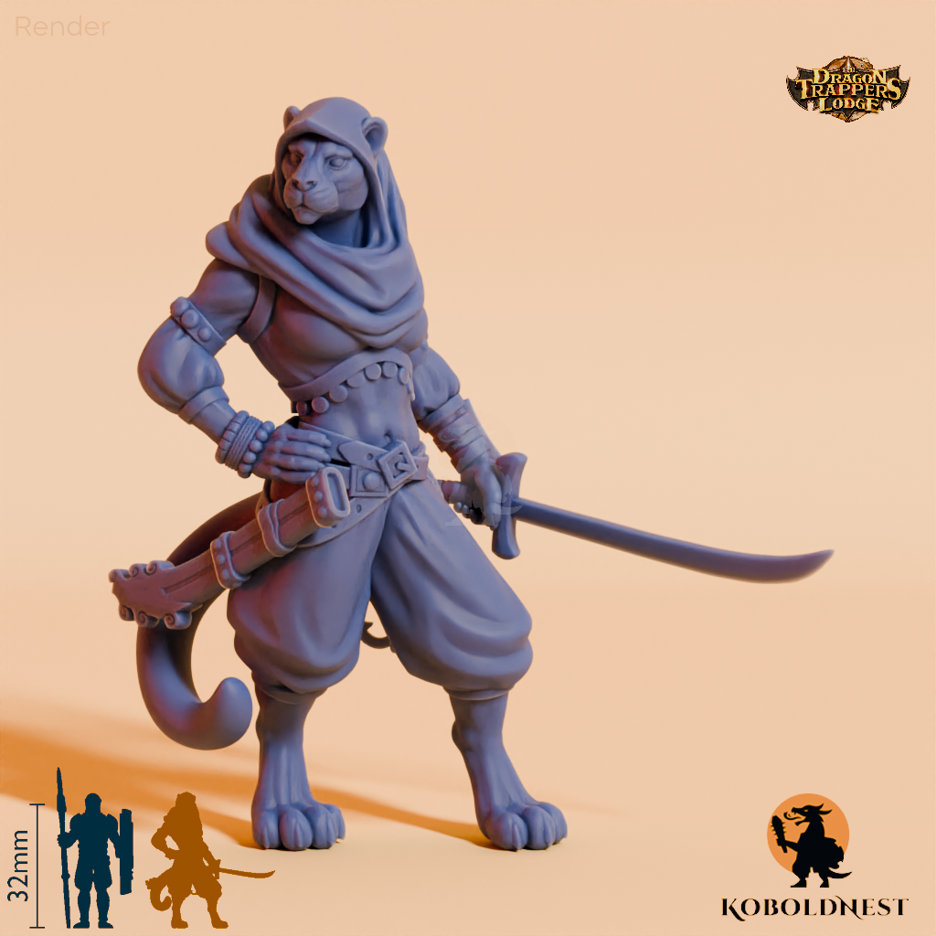 Well, catfolk adventurer with a saber