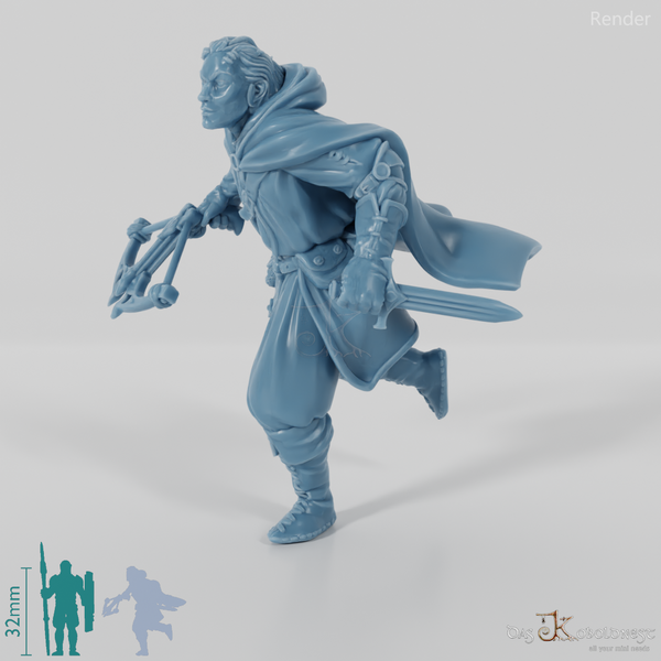 Tapferer Krieger mit Armbrust und Dolch