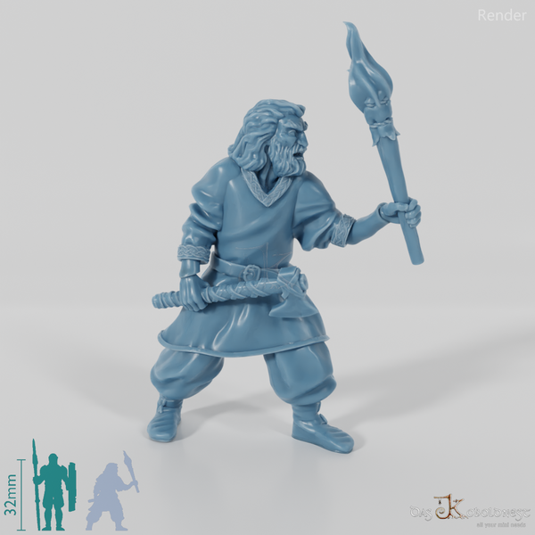 Wildling der Bergstämme mit Fackel und Axt