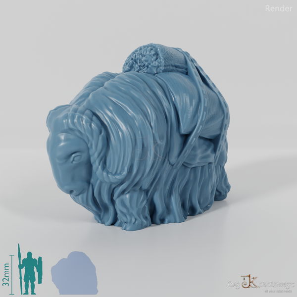 Rind - Moschusochse mit Warensäcken