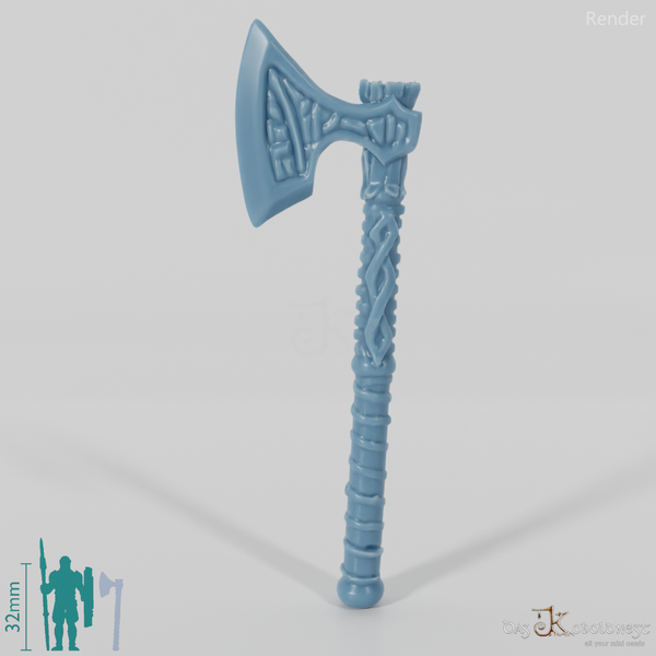 Two-handed ax with leather-wrapped handle