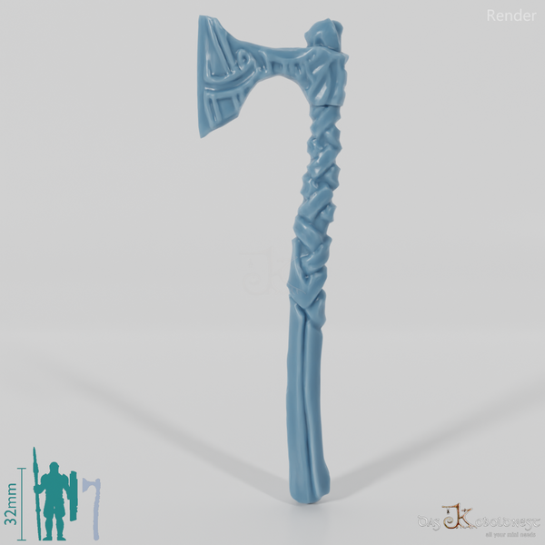 Two-handed ax with a bare handle