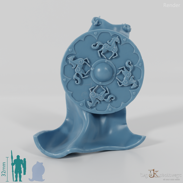 Equestrian cloak with decorated shield