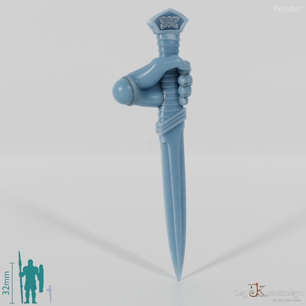 Reitervolk-Dolch mit Hand, Klinge nach unten