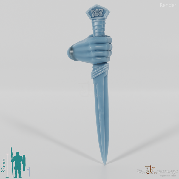 Reitervolk-Dolch mit Hand, Klinge nach unten