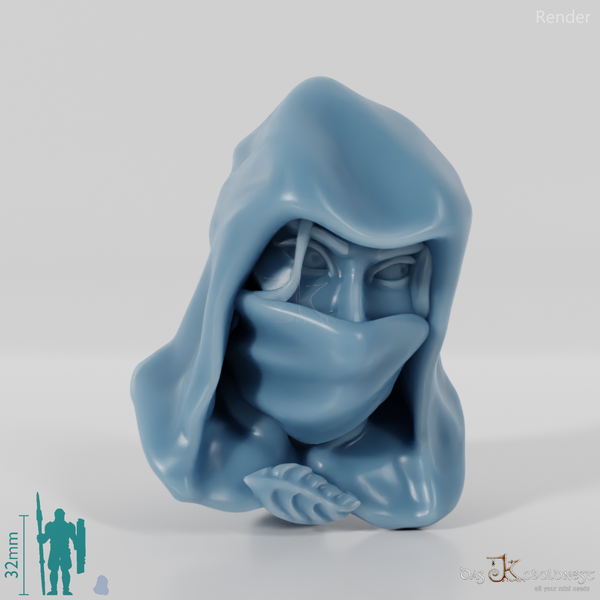 Elf Head - Female A with mask and hood