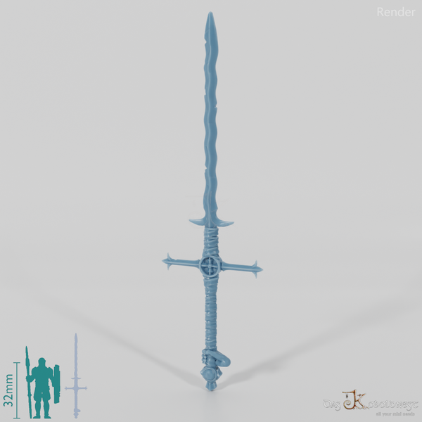 Ghost Flamberge, gripped by hand at the back