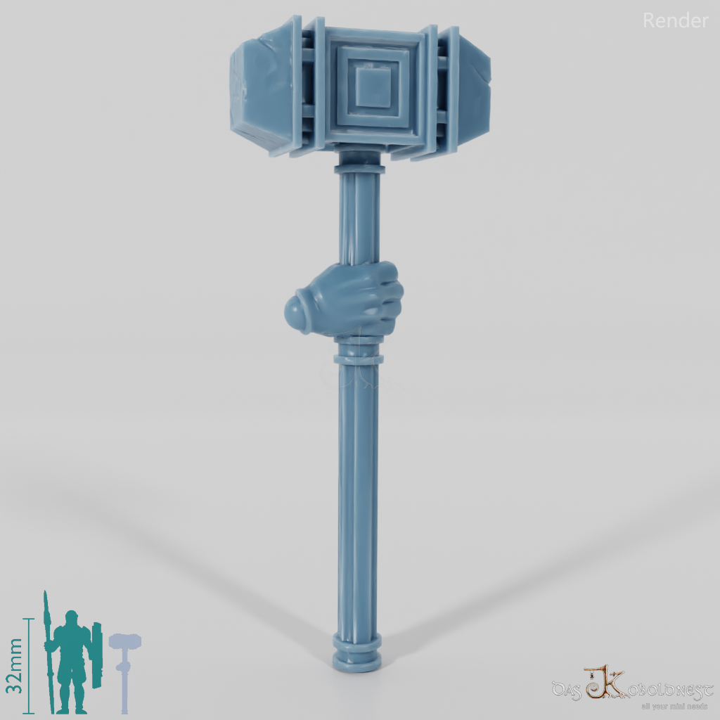 Dwarven war hammer with hand