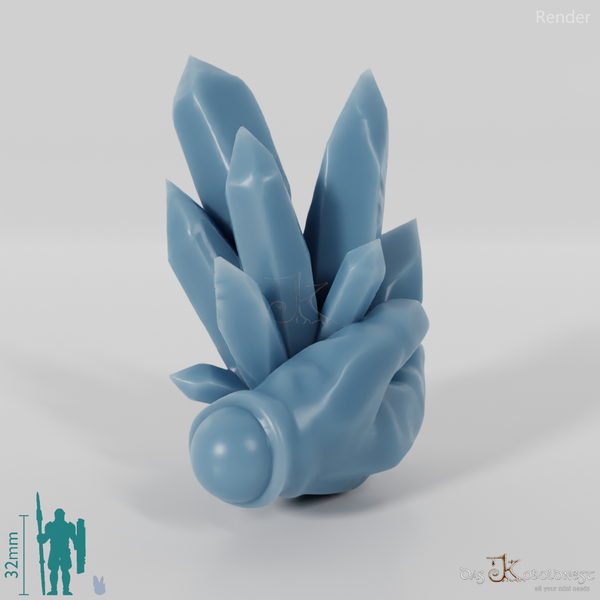 Dwarven crystal formation in hand