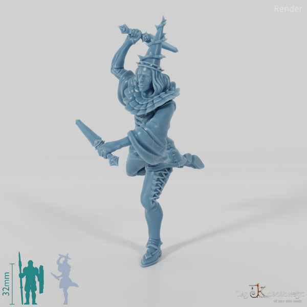 Harlequin with throwing knives 01