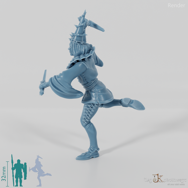 Harlequin with throwing knives 01