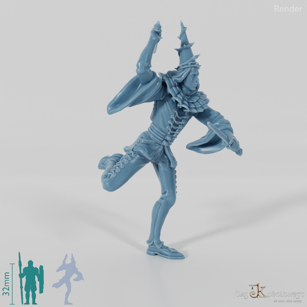 Harlequin with throwing knives 01