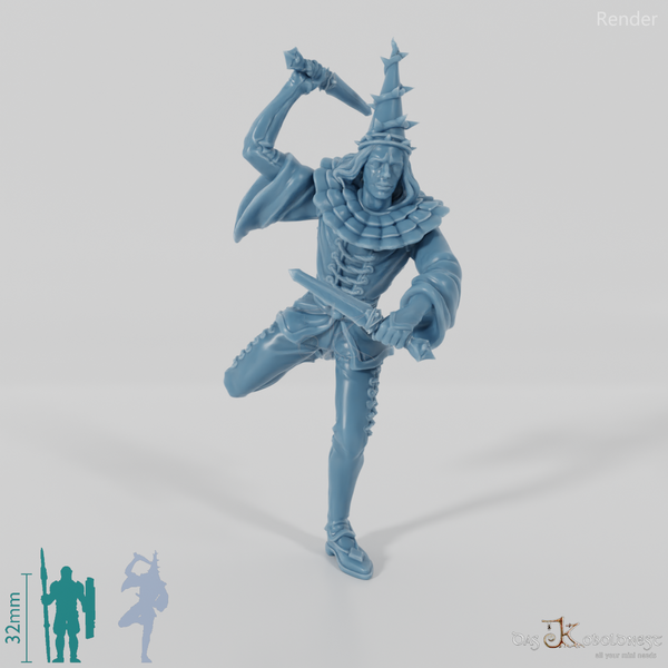 Harlequin with throwing knives 01