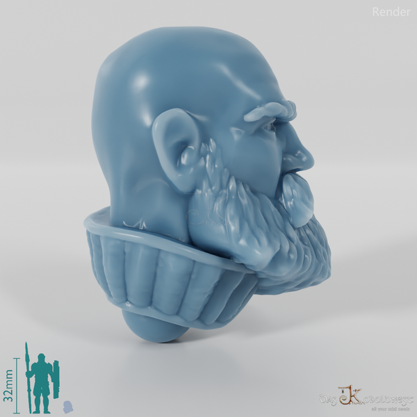 Equestrian Folk Head - Male with bald skull and beard