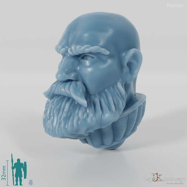 Equestrian Folk Head - Male with bald skull and beard