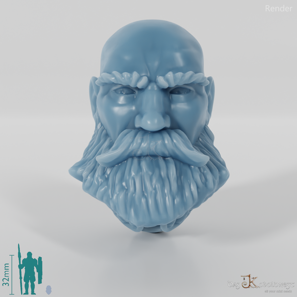 Equestrian Folk Head - Male with bald skull and beard