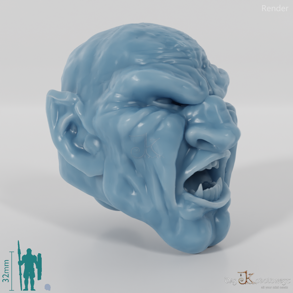 Half-orc head with bald head, screaming