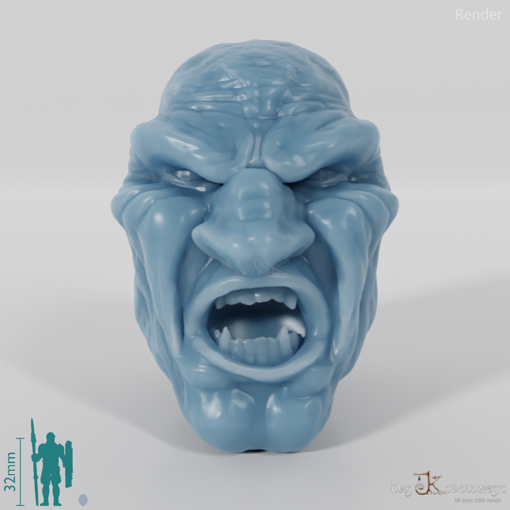 Half-orc head with bald head, screaming