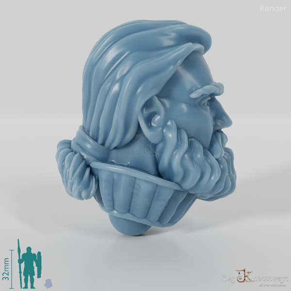 Equestrian people head - male with beard and ponytail